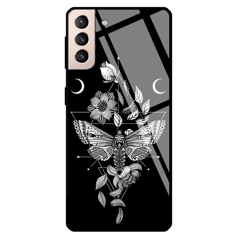 Death Moth Goth Gothic Witch Occult Tempered Glass Case For Samsung Galaxy S20 FE S22 S21 S23 Ultra Note 20 S9 S10 Note 10 Plus