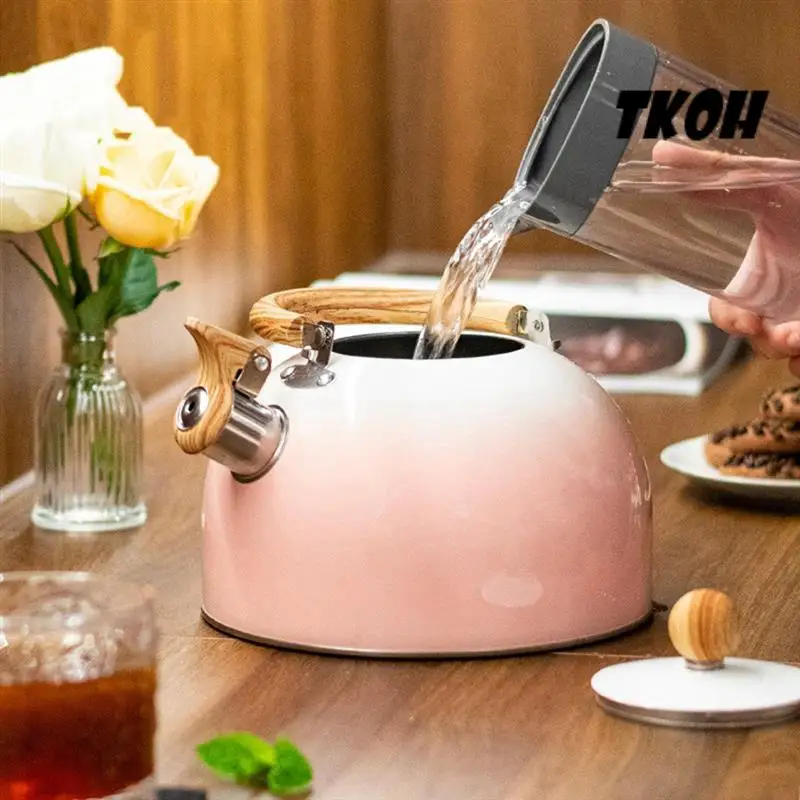 

TKOH-Whistle Teapot, Stainless Steel Teapot, Fast Boiling, Cool Handle, Ideal Choice For All Stoves-Pink.