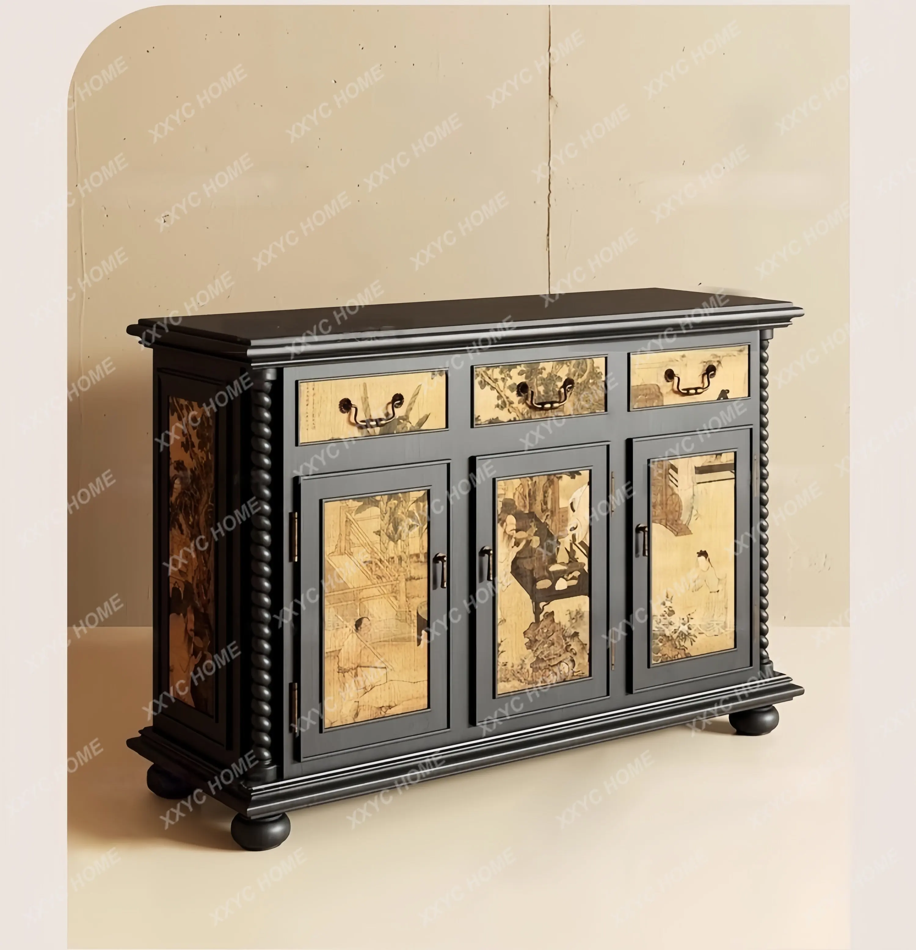 New Chinese Handmade Painted Chest of Drawers, Large Capacity Storage Cabinet, Vintage Sideboard, Living Room Partition