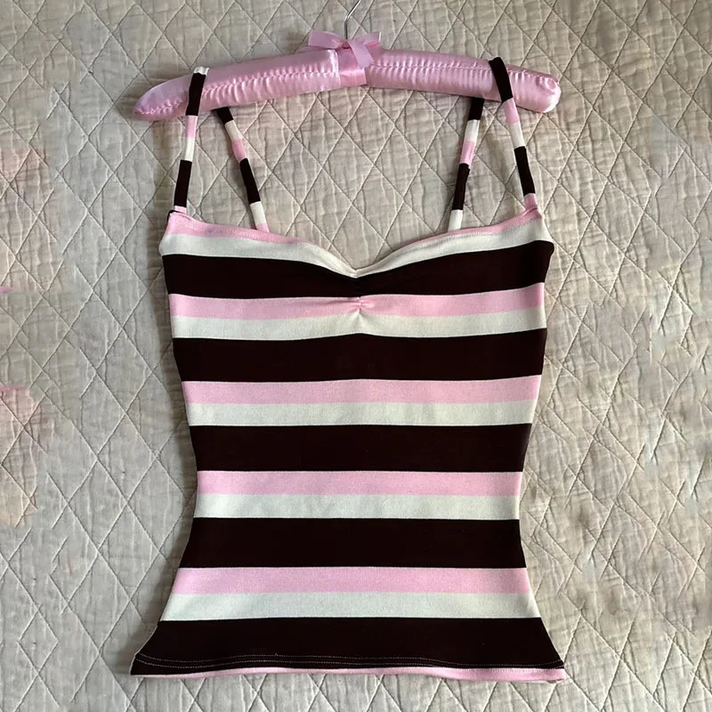 Damen Gestreiftes Spaghettiträger-Top mit Twist-Front, Ärmellos, Schlanke Passform, Sommerliche Freizeitweste – Detail 3