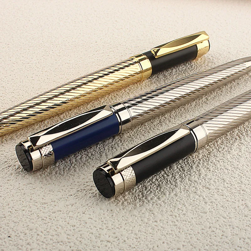 5 Pcs/Set Metal Ballpoint Pen With Refills For School Office Stainless Steel Material Ball Pen Blue Refill Ink