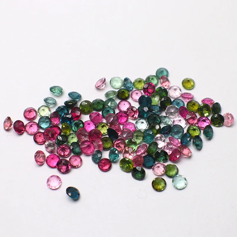 Natural Tourmaline Candy Color A-grade Crystal Transparent Round Ring Tourmaline Hot-selling Jewelry Inlaid with Stone