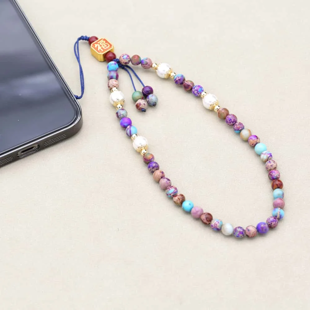 

6MM Beads Phone Chain Wrist Lanyard For Women Cellphone Case Hanging Rope Phone Strap Anti Lost Lucky Jewelry Gifts