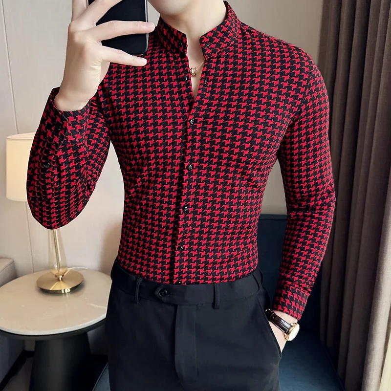 

Shirts For Men High Quality Stand Collar Long Sleeve Men's Social Shirt Clothing Slim Fit Prom Tuxedo ZL17