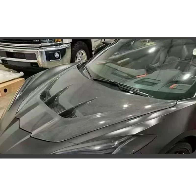 For Chevy Corvette C8 Z06 2020+ Carbon Fiber Hood Engine Cover Hood Car Headliner Hood Cover Car Auto Parts 1 Style