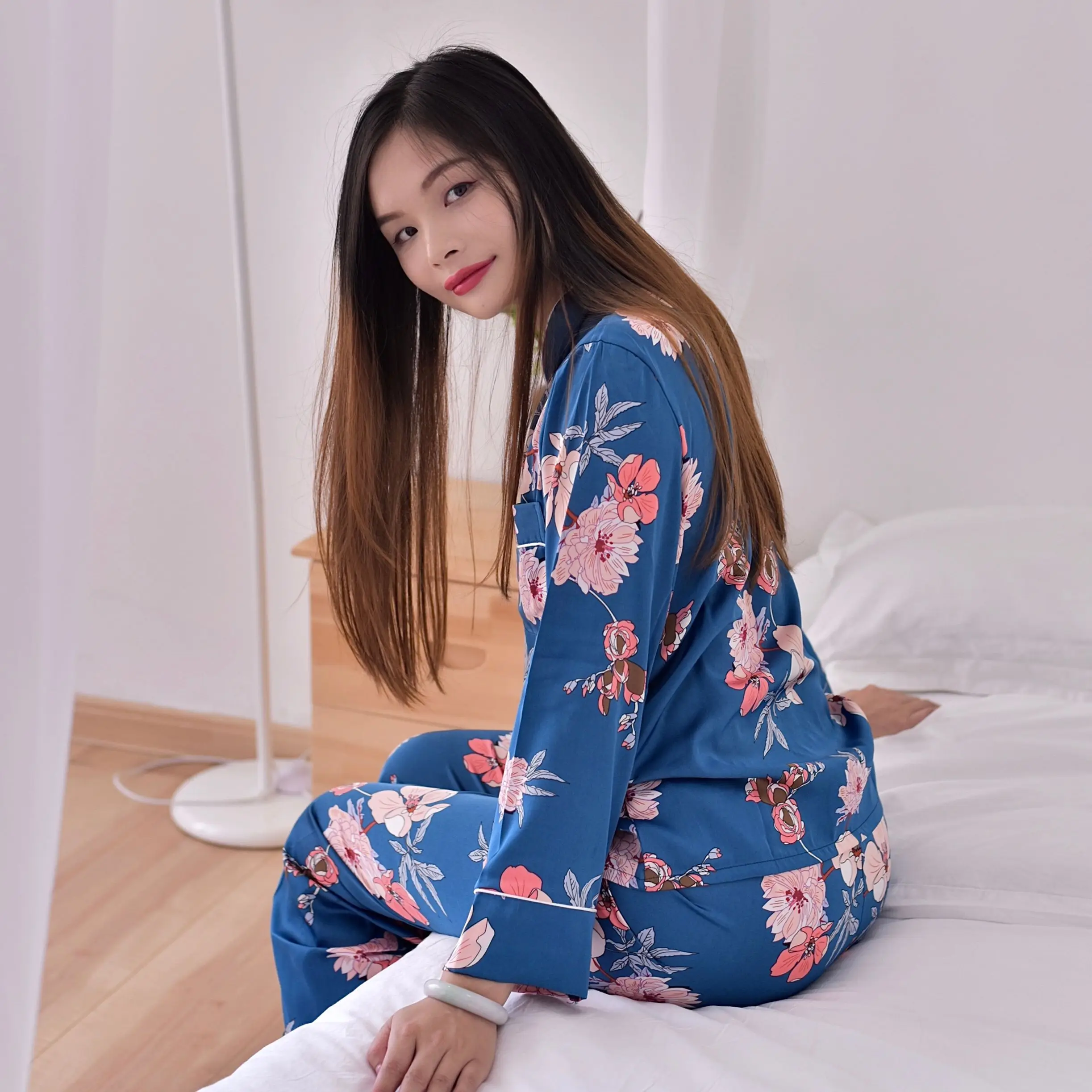 Femme Pijamas Set Ice Silk Pajamas Women Sleepwear Suits Autumn Winter Long Sleeve Trousers Suit Fashion Pyjama Pour Home Clothe