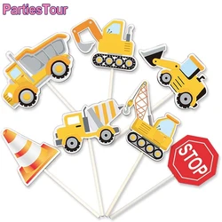 7pcs Construction Cupcake Topper Pick Dump Truck Excavator Tractor Party Cake Toppers for Kids Birthday Baby Shower Party Decor