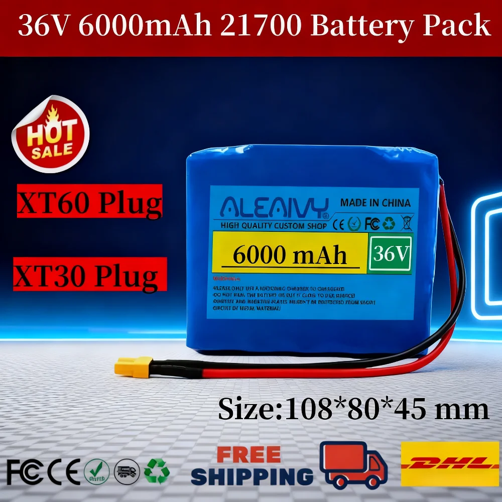 Extended Range 36V 6000mAh 10S1P 21700 Lithium Ion Battery - For M365 MIJIA Pro Scooter, Charge/Discharge with XT30/XT60 Plug