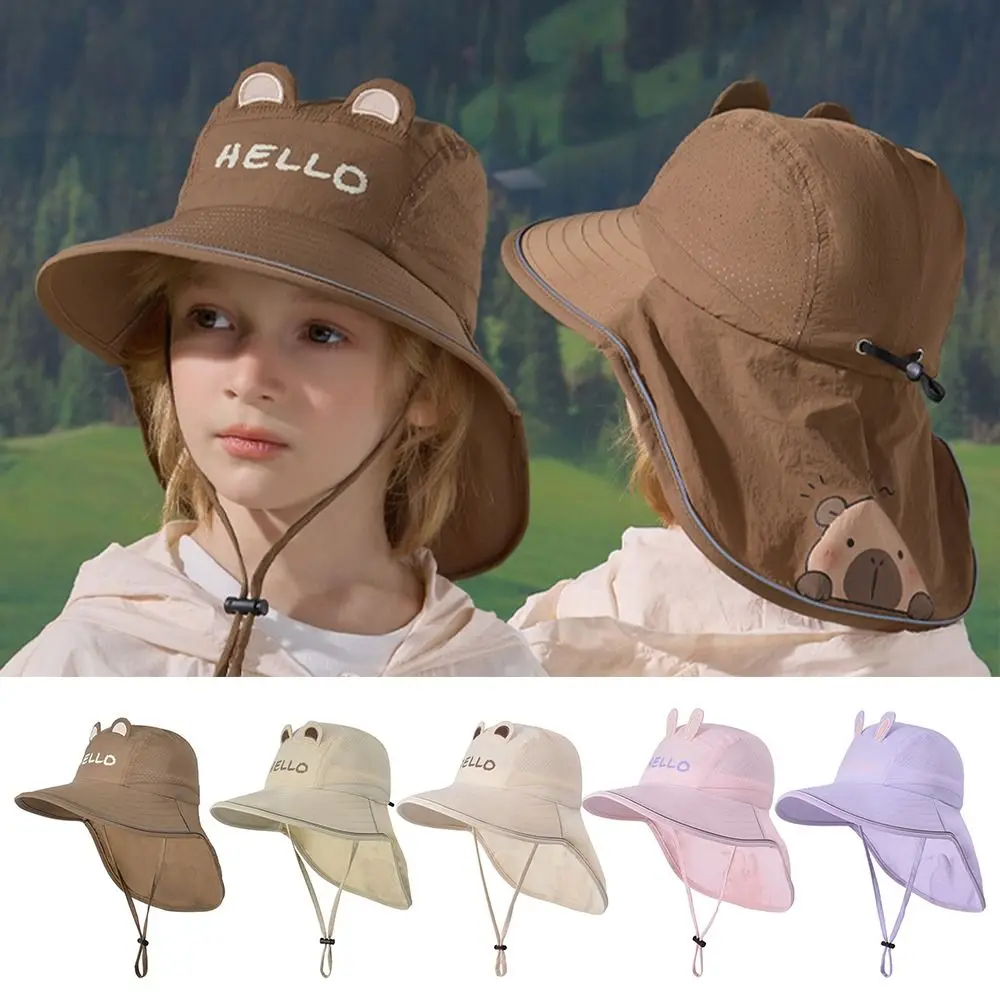 

Breathable Wide Brim Cartoon Kids Sun Hat Neck Protection Shawl Lightweight Baby Summer Hat Outdoor Hat 4-8 Years