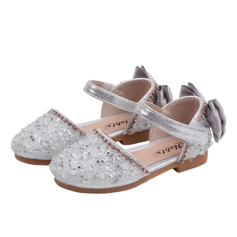 Sandali per bambini strass Bow Girls Princess Shoes Fashion Flats Dance Performance Shoes 2023 Summer Children With Flat Sandals