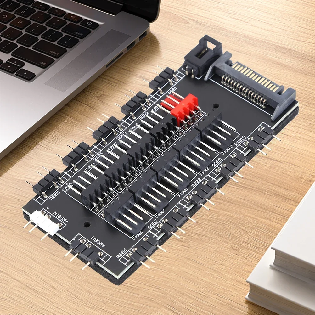 2 in 1 Fan Controller 5V 3PIN ARGB SATA Power Fan Splitter HUB 12V 4PIN PWM Computer Accessories 10 Way for PC Chassis Case