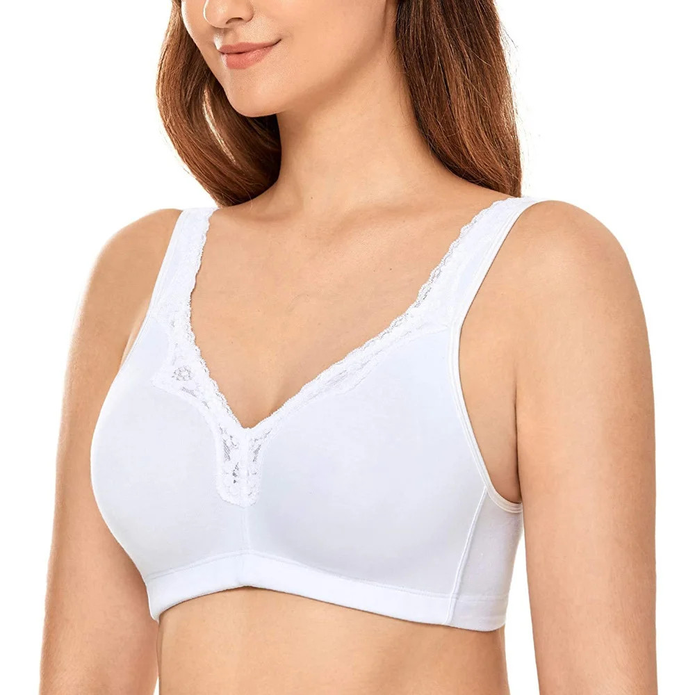 Big Full Coverage Bra For Women Non Padded Wire Free Underwear Cotton Lace Bras Plus Size Bra A B C D E F G H I