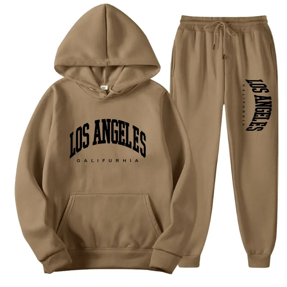 LOS ANGELES GALIFURHIA-Conjunto de sudaderas con capucha y pantalones para hombre y mujer, ropa deportiva, chándal, sudaderas informales, pantalones de chándal, conjunto de 2 piezas