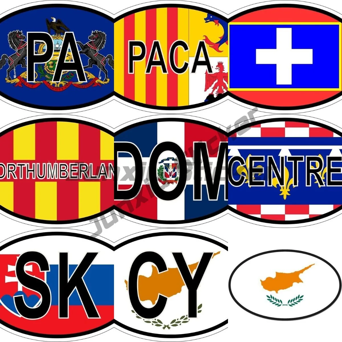 Oval Flag Country Code PA PACA DOM CENTRE SK CY NORTHUMBERLAND Vinyl Country Code Sticker Hot Sale Direct Selling Drop Shipping