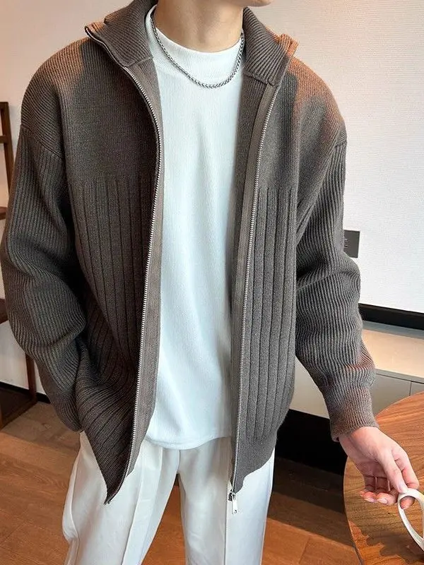 

High-End Men's Zipper Knitted Sweater Casual Outerwear Autumn Season Comfortable Loose Fit Long Sve Faionable Knitwear