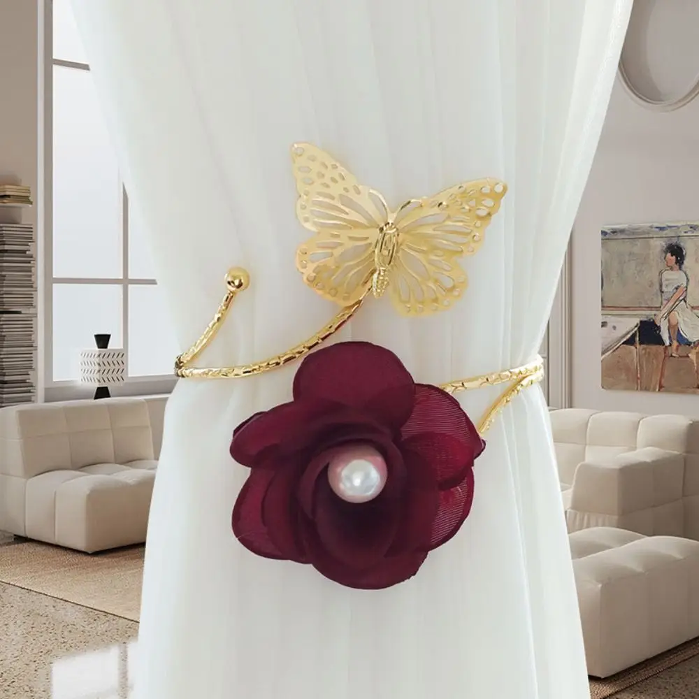 Modern Butterfly Flowers Curtain Straps Metal Punch-free Curtain Buckle Adjustable Handmade Curtain Fasteners