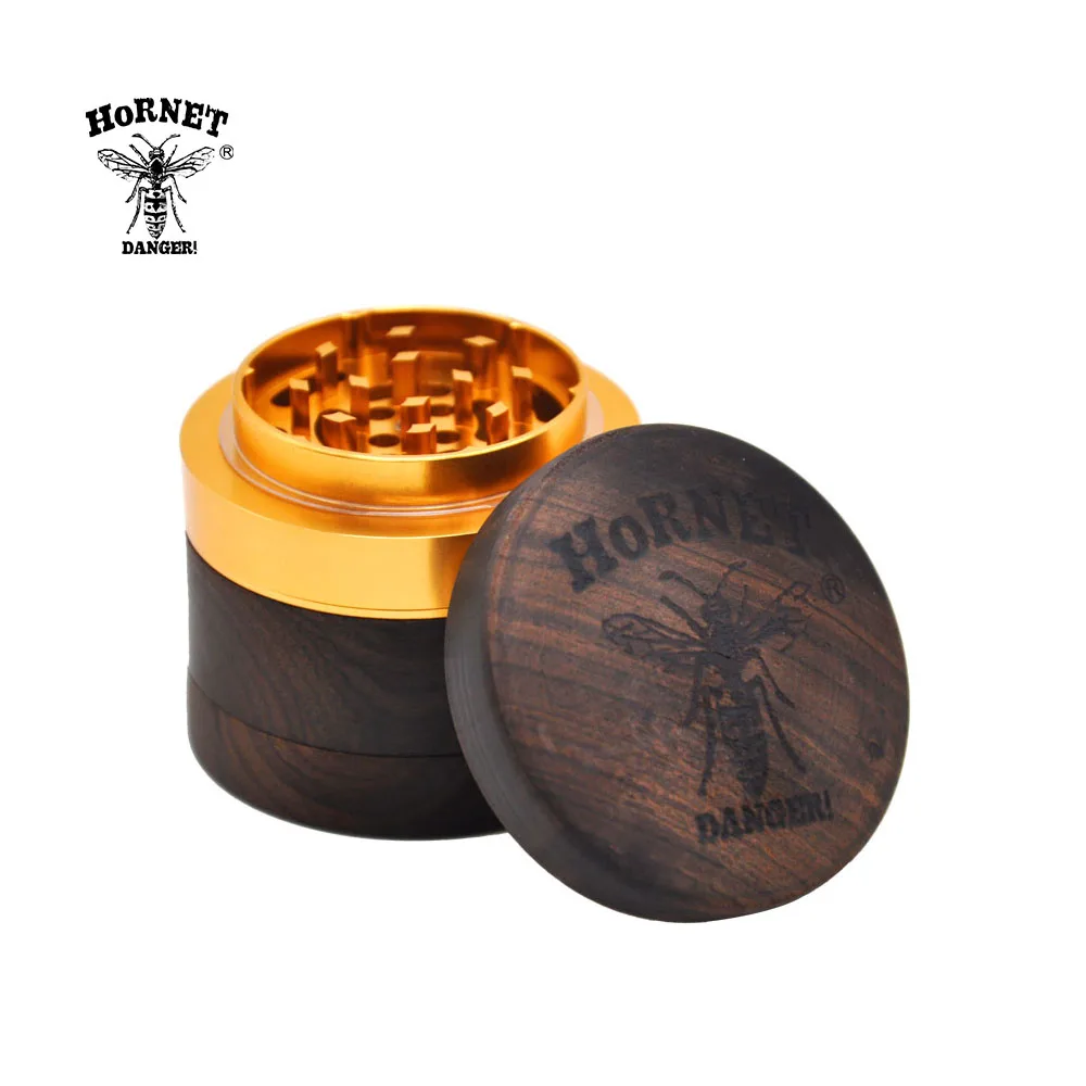 HORNET Ebony Grinder 60mm 4 Layers Tobacco Herb Grinder With Sharp Diamond Teeth Natural Wooden Grinders Fumar Accessories