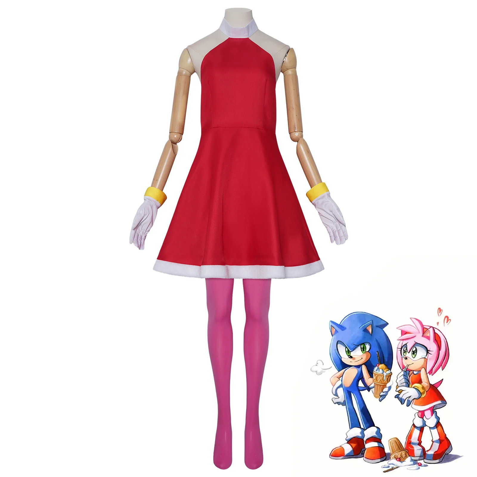 

Amy Rose Cosplay Costume Rosy The Rascal Cosplay Red Dress Suit Women Game Cosplay Outfit Halloween Party Role Play Dress