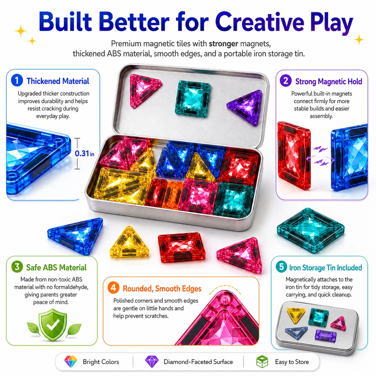 Magnetic Tiles Diamond‑Cut Surface Building Blocks STEM Magnet Construction STEM Montessori Sensory Toys for Children Boy Girl view 3