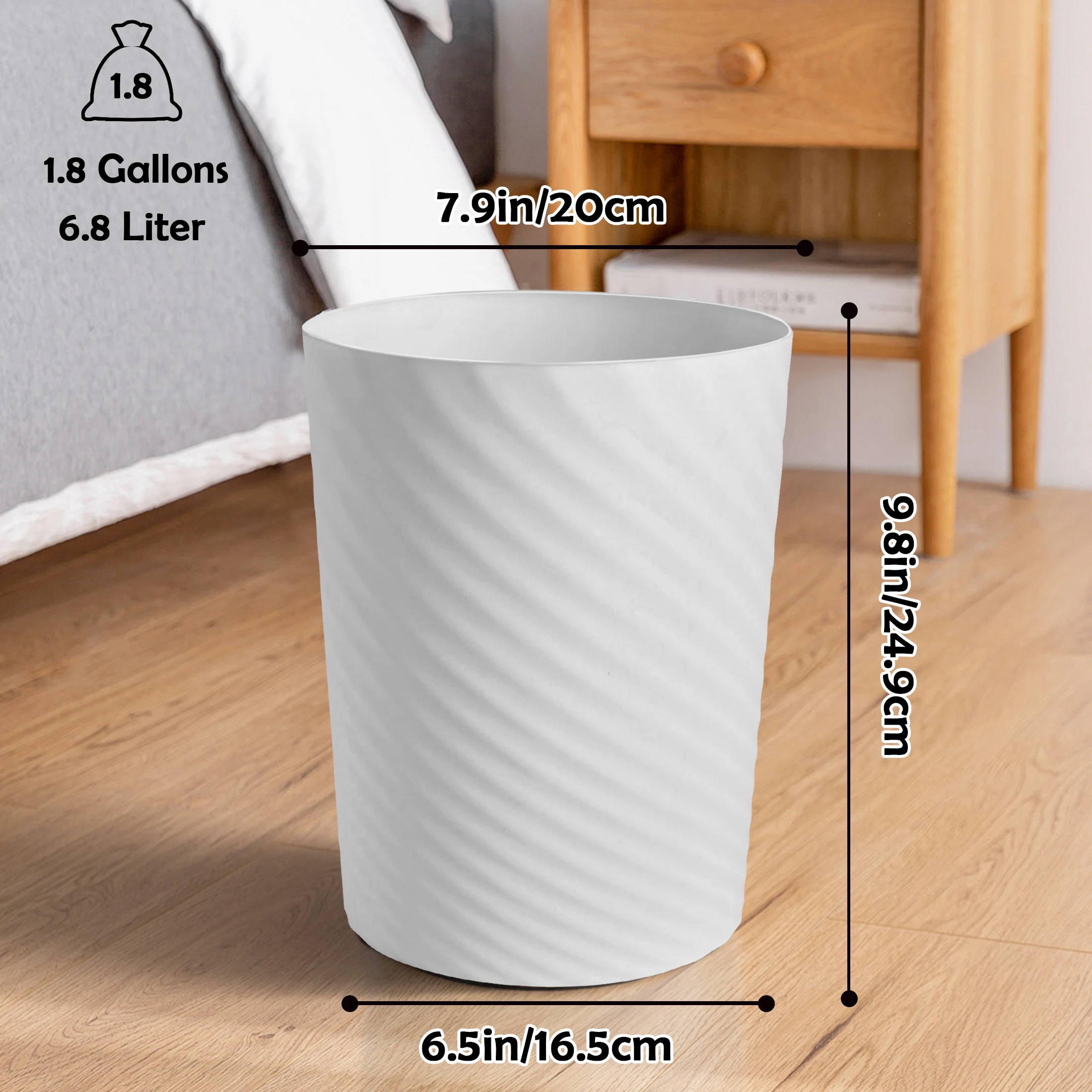 Bathroom Trash Can, 3 Pack 1.8 Gallons Small Trash Can, Slim Waste Basket, Round Garbage Can, Plastic Trash Bin for Kitchen, Do