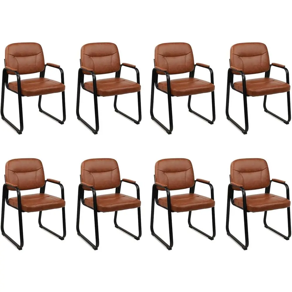 

8-Piece Leatherette Chair Set with Padded Arms and Sled Base, Suitable for Waiting Rooms, Offices, Conference Rooms, and Schools