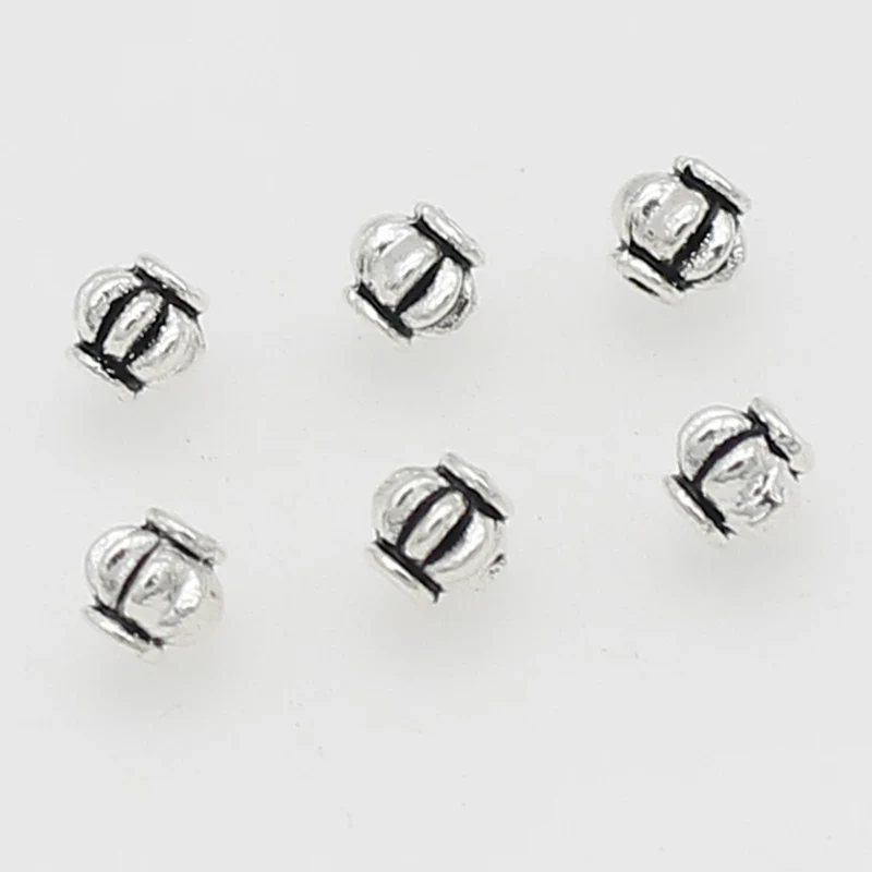 100pcs/lot Retro Chinese Lantern Shape Small Spacer Beads 4mm Antique Silver Color Loose Metal Beads DIY Jewelry Accessories
