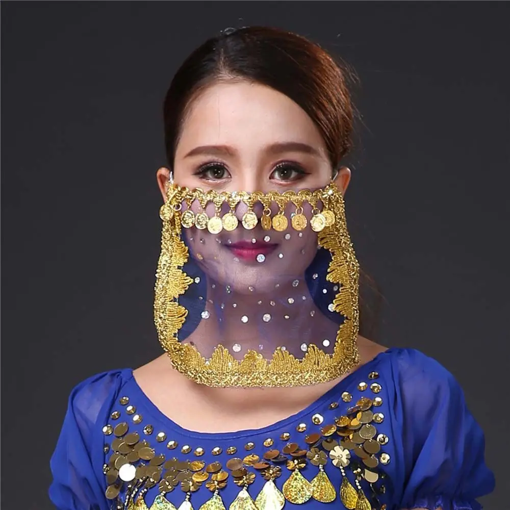 Indian Tribal Belly Dance Bordir Sequin Mesh Muka Kerudung Kinerja Kostum Aksesori