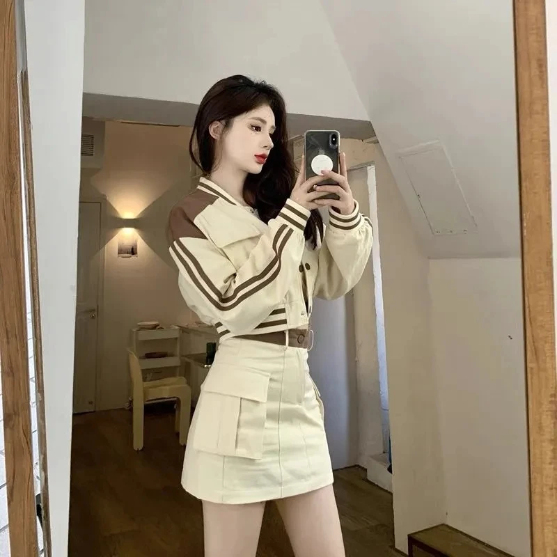 Baseball Uniform 2024 Spring Summer Short Jacket Letter Vest Crop Top Mini Skirts 1 or Three Pirce Set Fashion Coat Sling Outfit