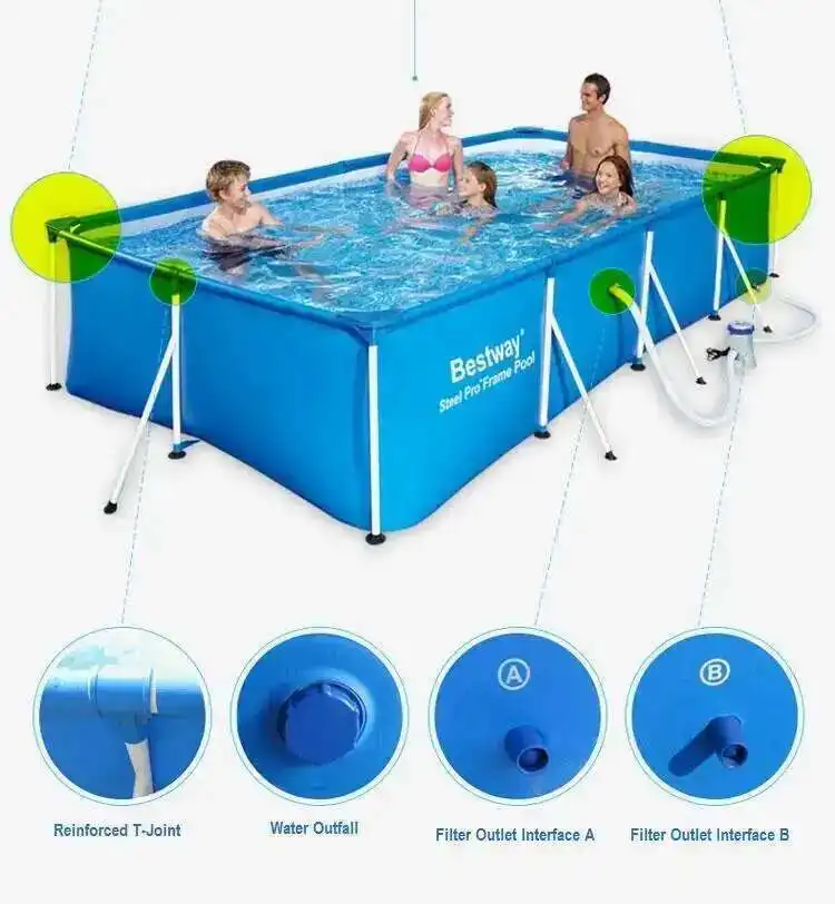 56401 Bestway 221*150*43cm 1200l Splash Jr. Piscina con estructura/87x59x17" Piscina rectangular con soporte de marco metálico/Piscina de 2,2 m x 1,5 m
