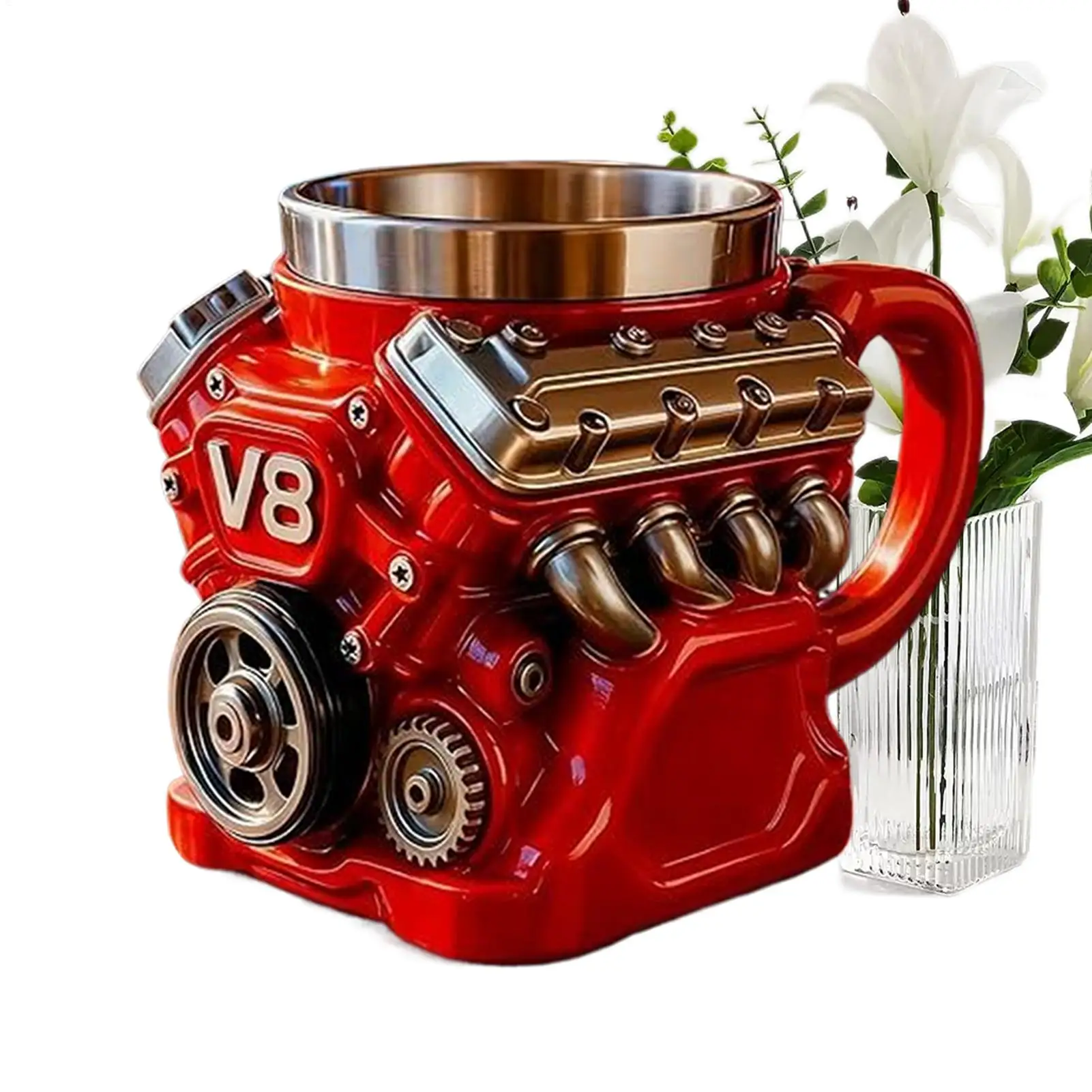 

V8 Engine Mug Creative Mug Decoration Milk Cup For Adult Men Car Enthusiasts Lover Mechanics Home Kitchen Office Coffee