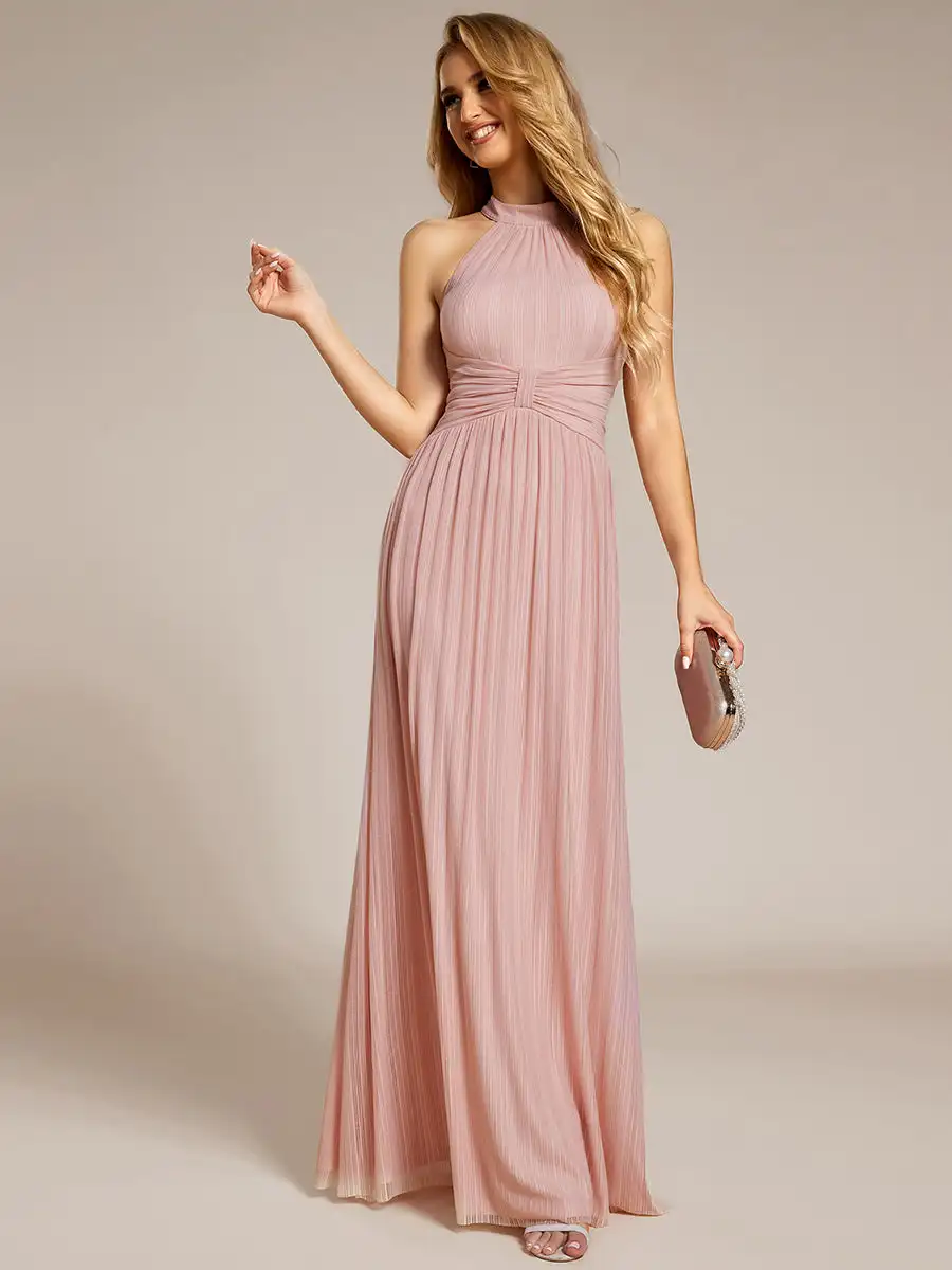 Elegant Evening Dresses Halter Neck Pleated Glittery Formal with Empire Waist 2024 Ever Pretty of Pink Bridesmaid Dress