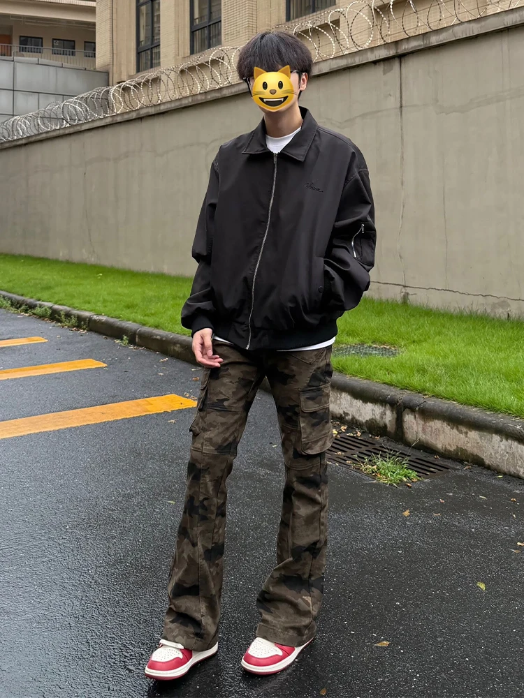 

American High Street Camouflage Work Pants Men's Summer Vibe Slim Fit Casual Micro Flare Jeans Casual Cotton Polyester Blend