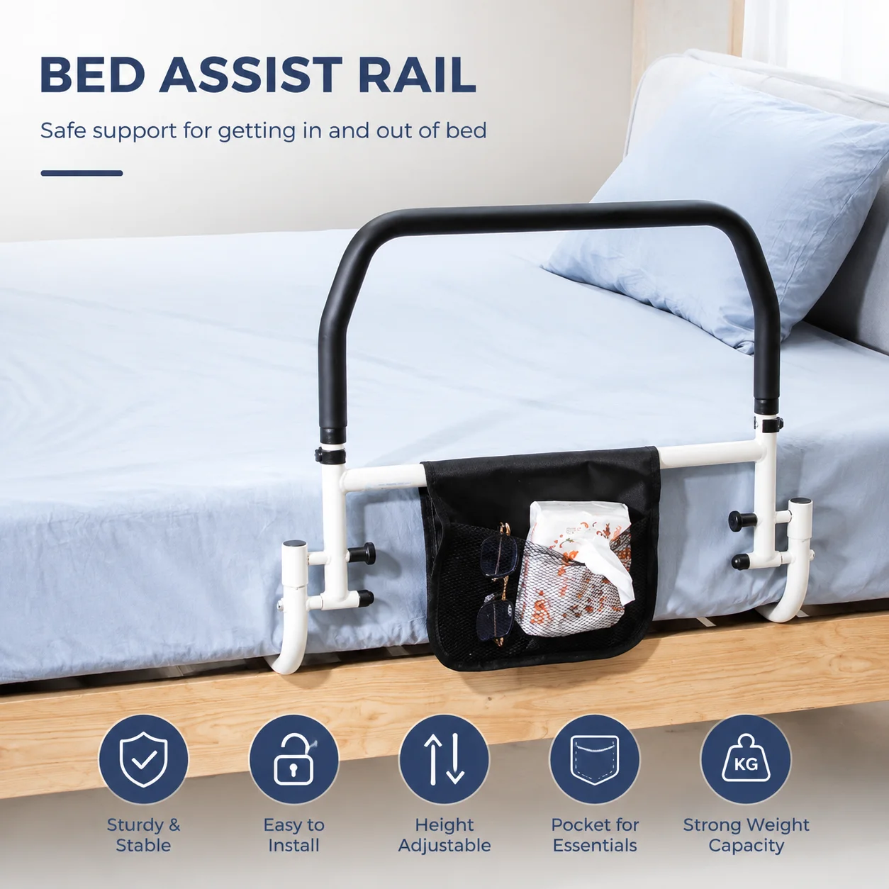 Foldable Bed Assist Handle with Non-Slip EVA Grip – No-Drill Safety Rail for Seniors and Mobility Support