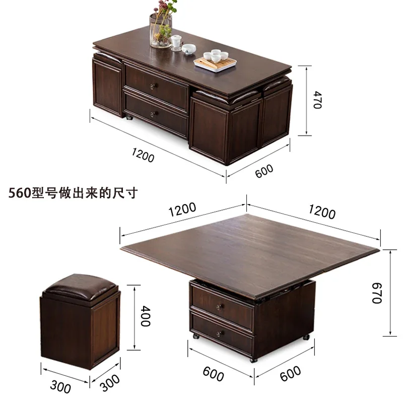 Small apartment creative multi-functional furniture changeable folding lift coffee table change dining table support telescopic