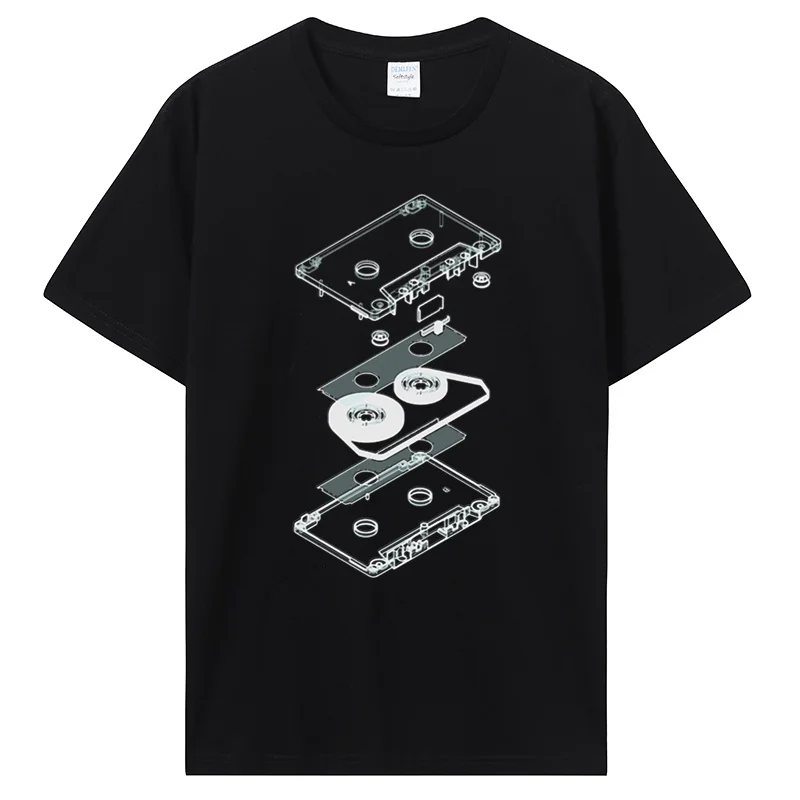 Fun T-shirt with Cassette Tape Design, Casual Wear, Retro Music Cassette Player, DJ, MC, CD Birthday Gift, Summer Style T-shirt