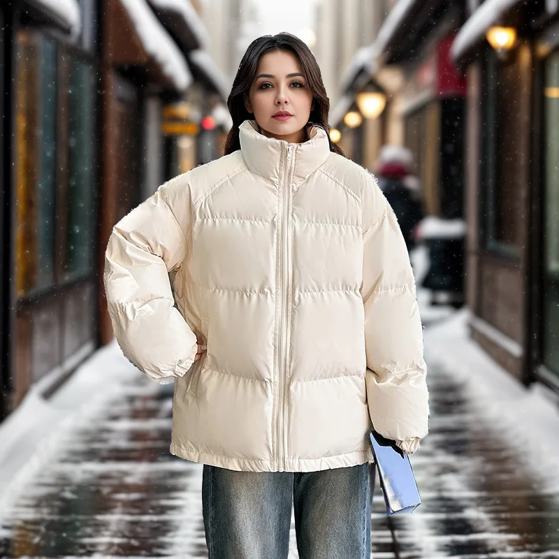 2024 Women's Padded Jacket Winter Pure Color Casual Loose Down Cotton Jacket Female Thicken Warm Jacket Female Coat Clothing