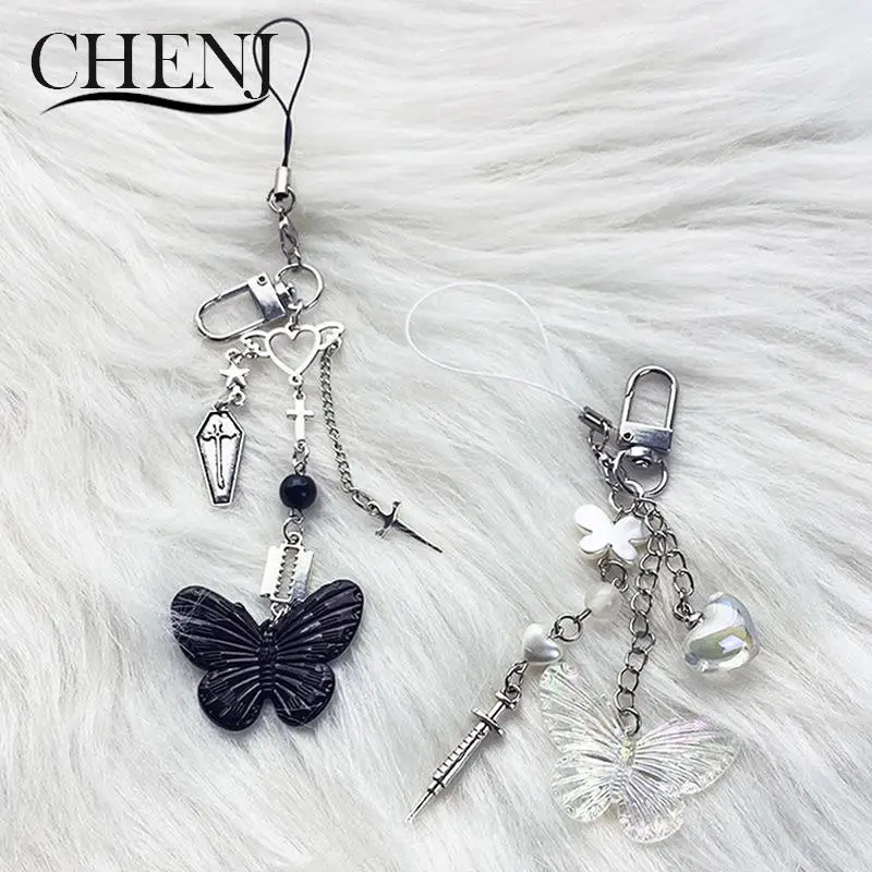 Sweet Cool Colorful Butterfly Charm Mobile Phone Chain Lanyard Cell Phone Strap Keychain Bags Pendant Decor