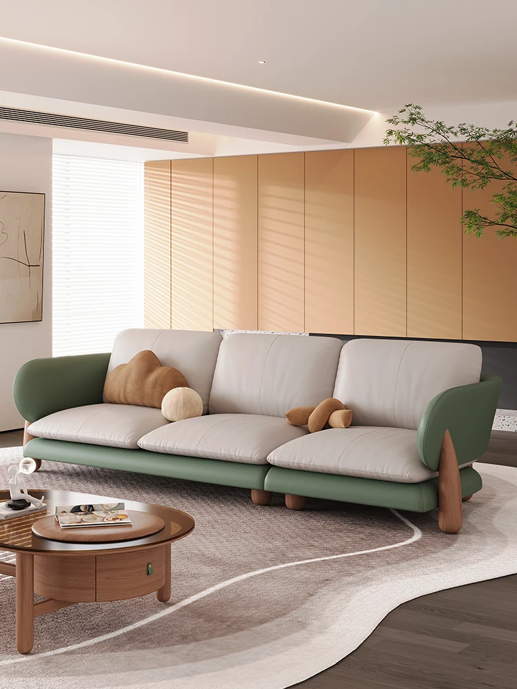 

Water drop cherry wood leather sofa Nordic Japanese leather sofa small house original wood color first layer cowhide sofa