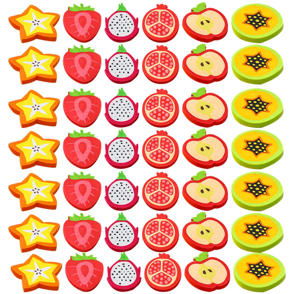 

60pcs Fruit Erasers Cute Mini Portable for Drawing Student Supplies Papaya Starfruit Strawberry Pomegranate Pitaya