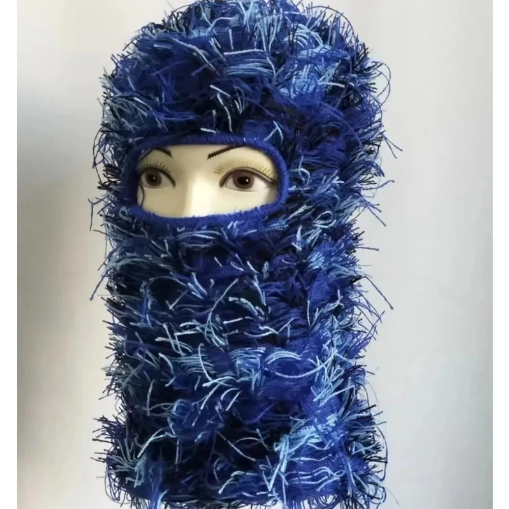 

New Hip Hop Balaclava Distressed Knitted Caps Full Face Ski Mask Women Outdoor Camouflage Fuzzy Ski Balaclava Beanies Hat
