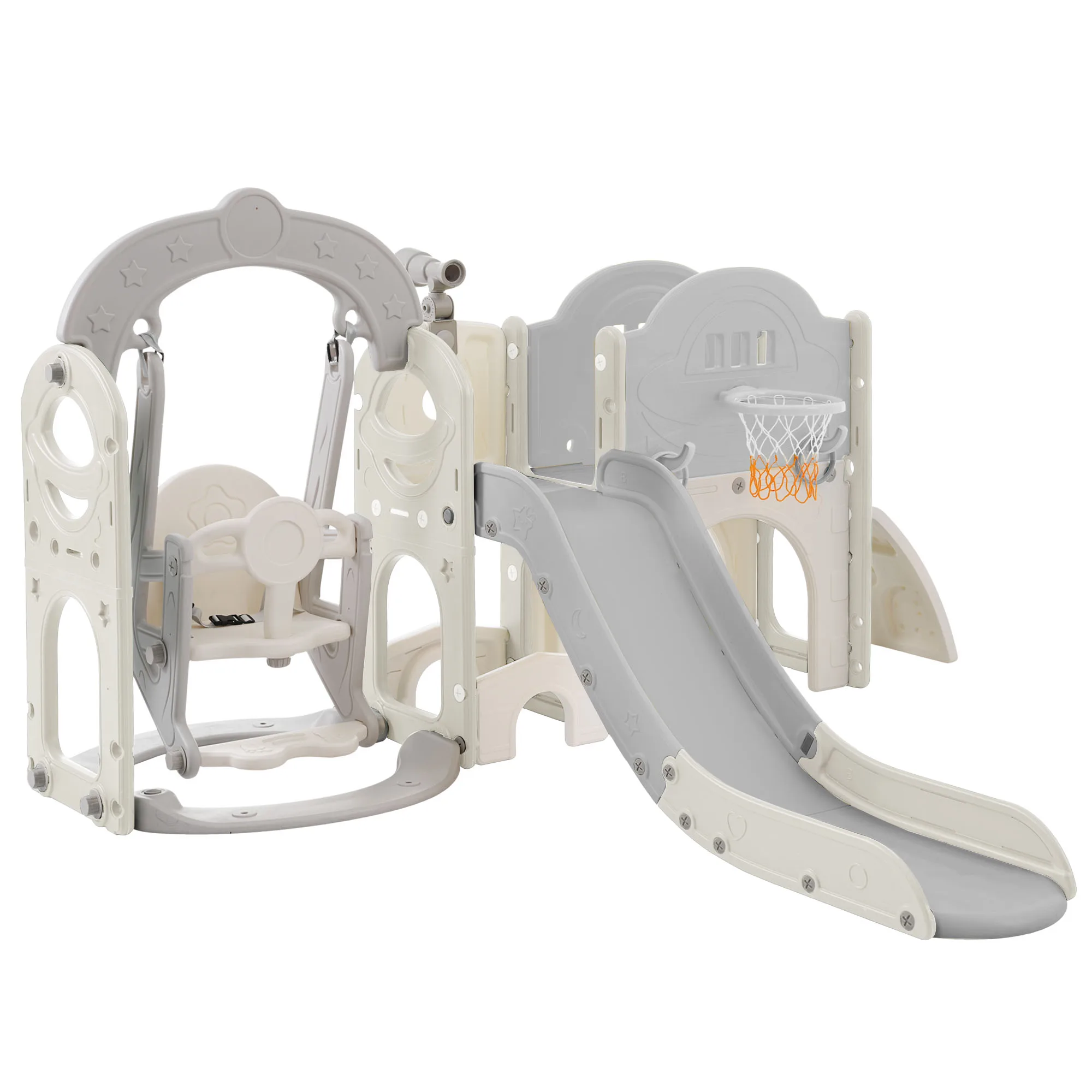 Set scivolo e altalena per bambini 7 in 1, Set da gioco per scalatore per parco giochi per bambini con combinazione autoportante per canestro da basket per Babi