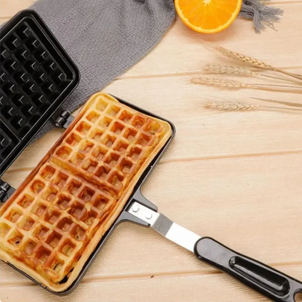 

Cast Aluminum Waffle Baking Pan Long Handle Double-Sided Waffle Mold Pan Rectangle Non-stick Toast Frying Pan Kitchen Cookware