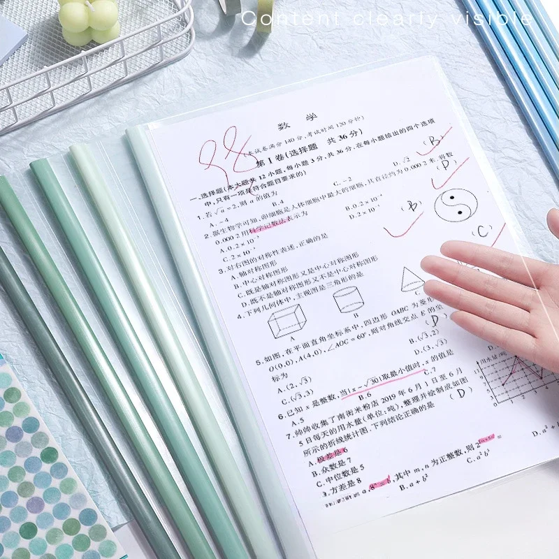 10pcs Transparent File Document Thicken Draw Rod A4 Folder Test Paper Storage Bag Clip Office Folder Organizer Office Supplies