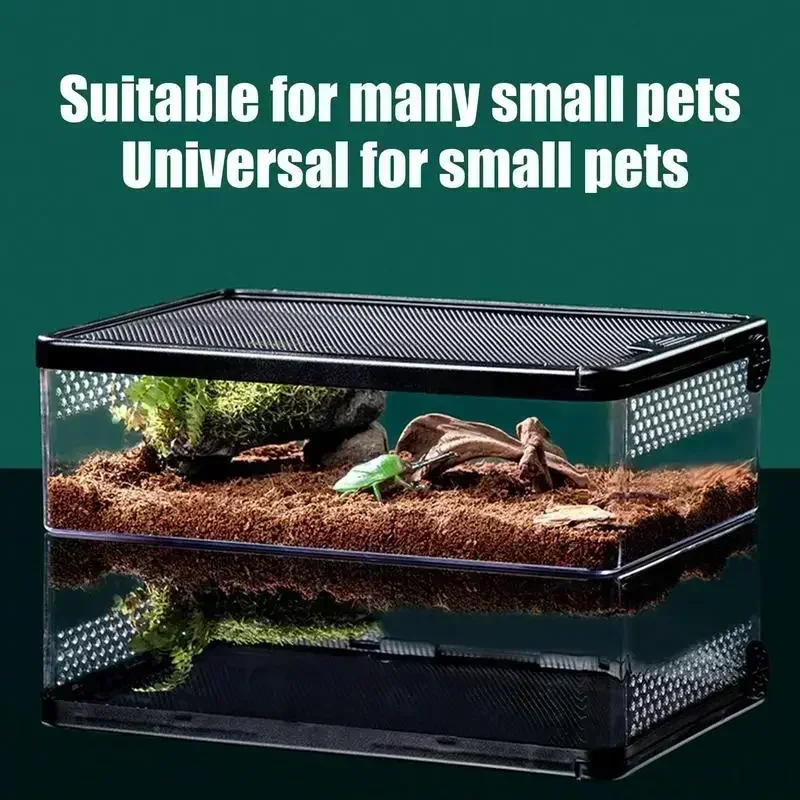 

Clear Reptile Breeding Box with Anti-Escape Features Ventilated Turtle Terrarium Safe Habitat for Amphibians and Insects