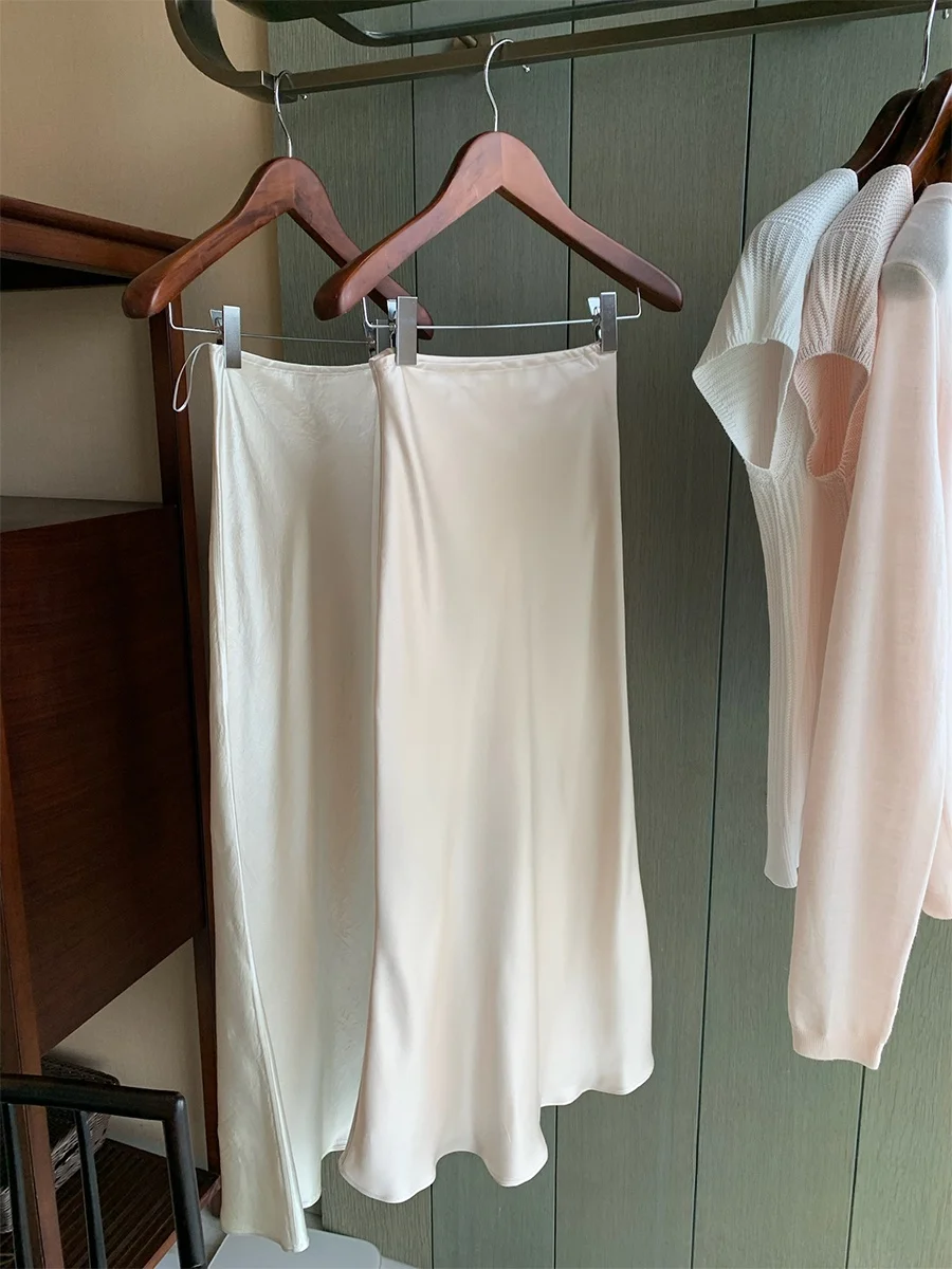 

High Quali Asymmetric Acetate f Skirt with Satin Fi Tail Design Ele Loose Waist Long Midi Skirt for Women