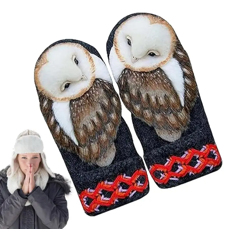 Winter Warm Gloves Adorable Animal Owl Design Gloves Winter Must Have Knitted Animal Gloves For Hiking Camping Outdoor Adventure