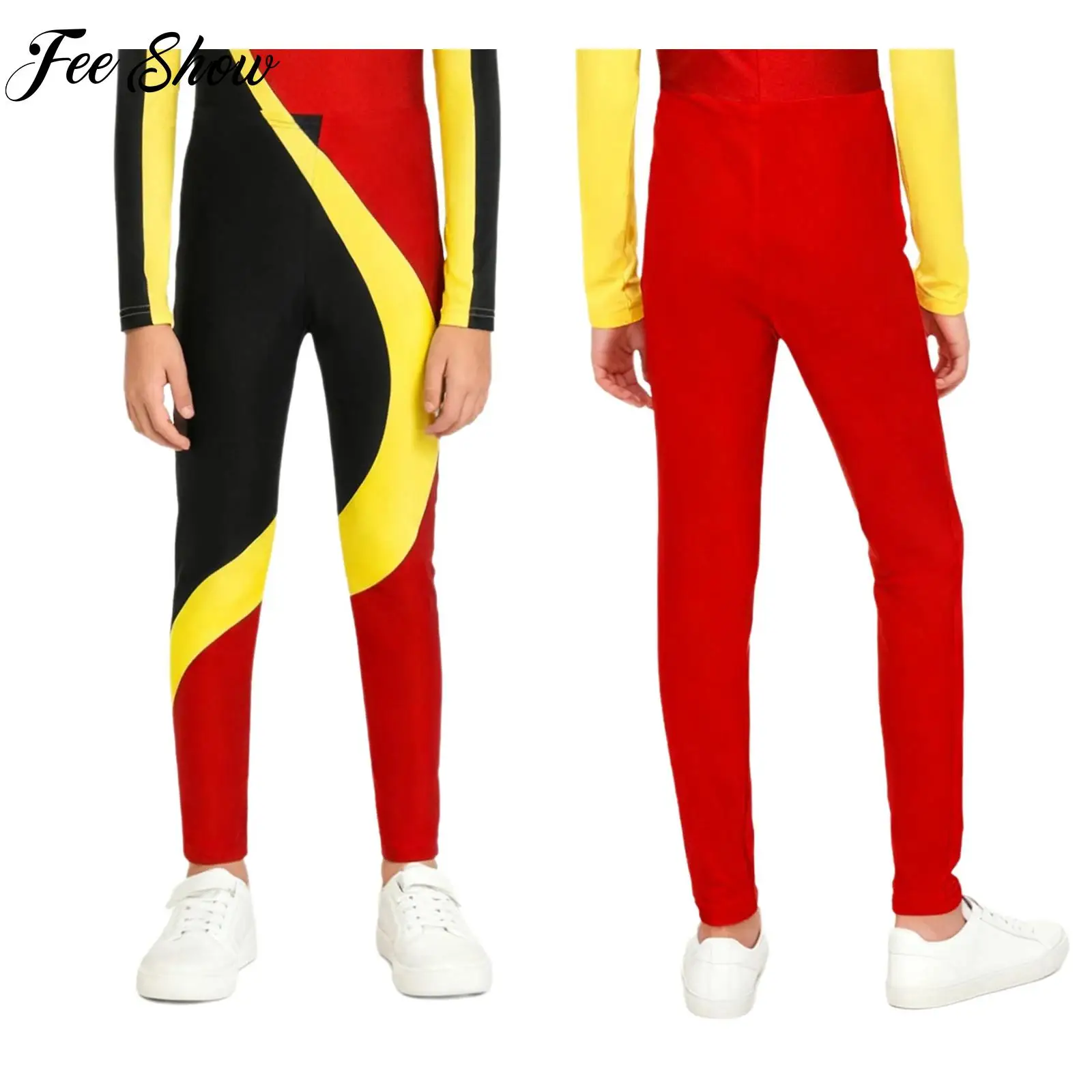 

Kids Rhythmic Gymnastics Leggings for Boys Stretchy Tights Long Pants Sportswear Swimwear Figure Ice Skating Latin Dancewear