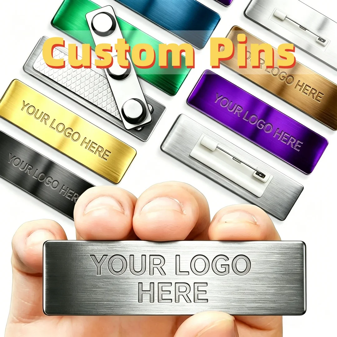 Custom Badge Blank Metal Name Tag Engraved Logo Lapel Pin Personalized Employee Staff Uniform Business ID Badge Gift