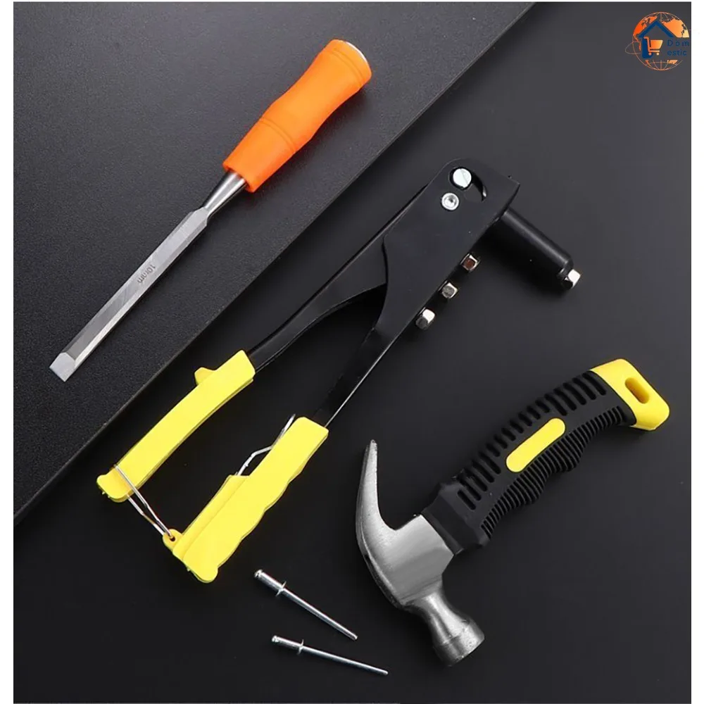 Pistola per rivetti Rivetti ciechi Kit di assortimento Utensili manuali Strumento per dadi per rivetti Pistola per rivetti per unghie piccola per uso domestico Pinze per chiodi da 10 pollici