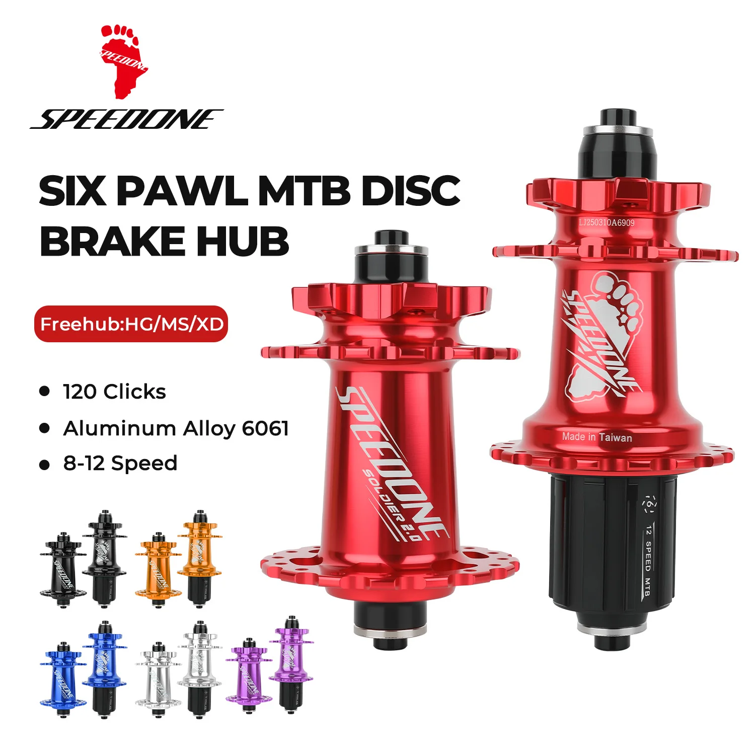 SPEEDONE Soldier 2.0 Mountain Bike Hub QR/TA 120 Click 8-12 Speed HG Freehub 32H 4 Bearing Disc Brake MTB Hub Set Bicycle Parts